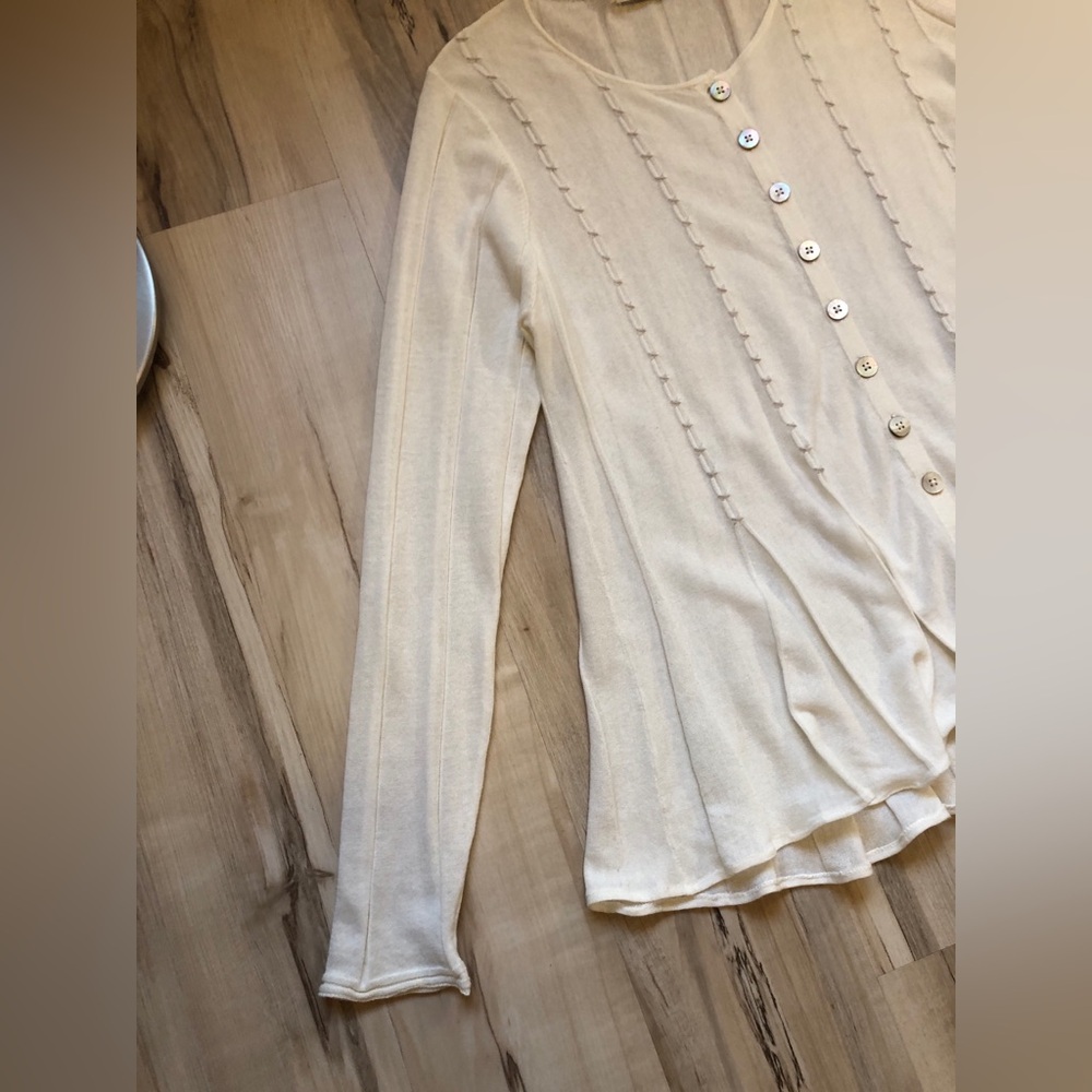 Mansted Cardigan M Ivory Cotton Button Front Lagenlook Cottagecore Danish Knit - Picture 4 of 16